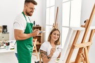 A couple attending an art class