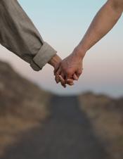 Couple, holding hands, hands, walking, walking on the beach, female and male