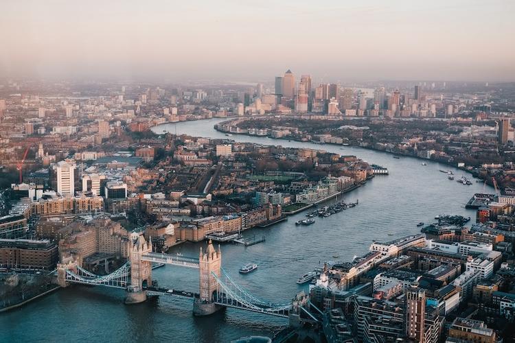 Aerial view of London skyline